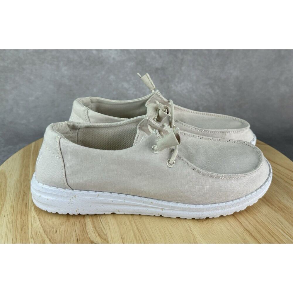 Hey Dude Wendy Shoes Womens Size 7 Natural Slub Canvas Slip On Loafers
